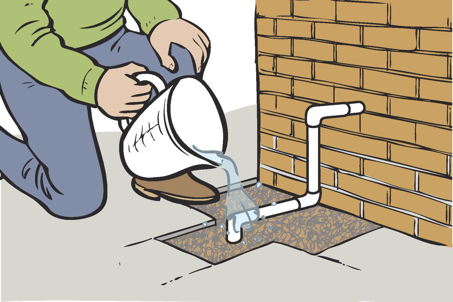 Pour warm water on the pipe